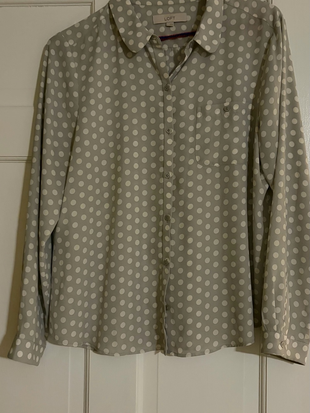 LOFT grey Blouse with White Polka Dots